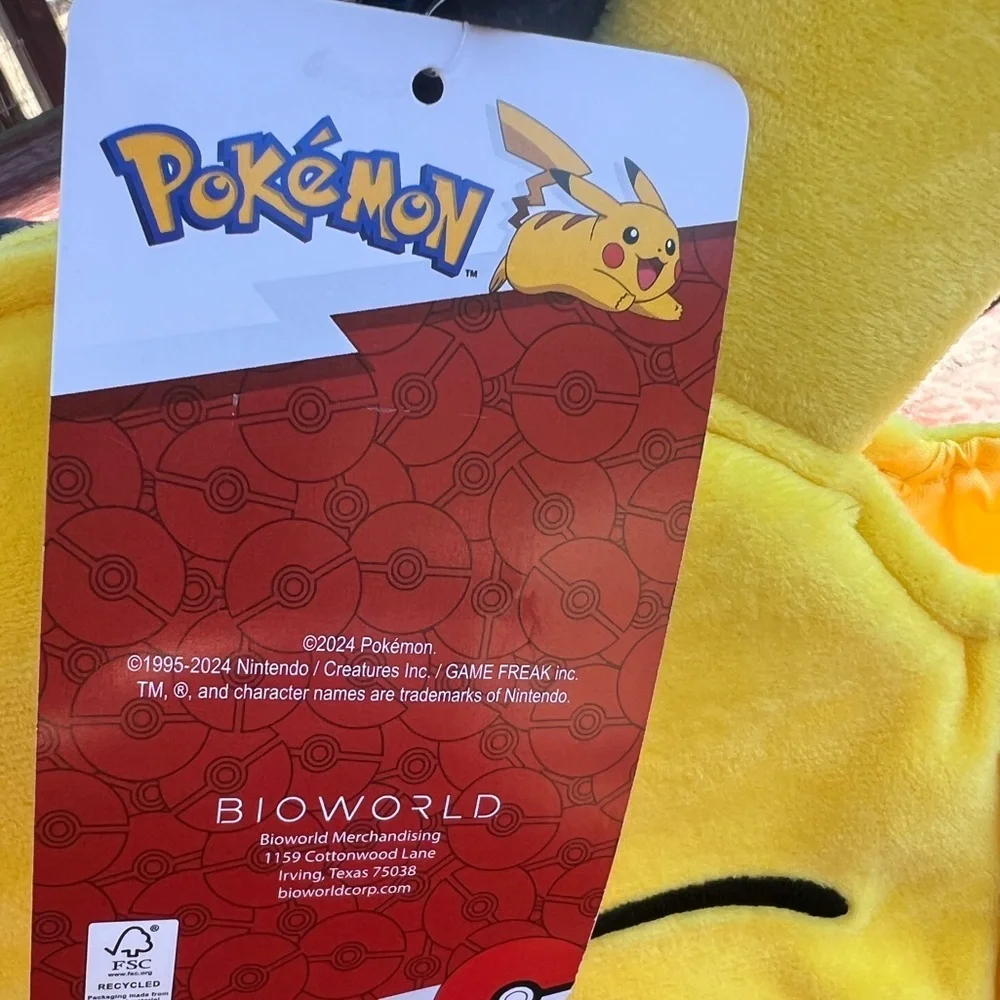 Pokeman Pikachu Plush Tote Bag Easter Yellow Winking Face